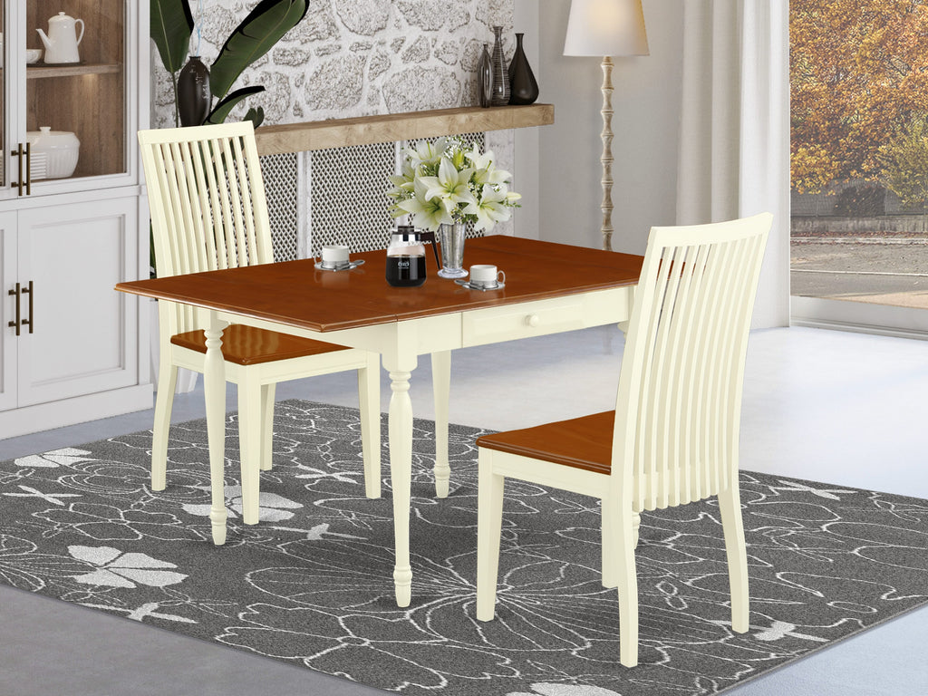 MZIP3-SVX-H 3-Piece Dining Ensemble Modern Rectangular Table with Dropleaf & 2 Chairs in Cherry & Buttermilk Finish, 36x54 inches