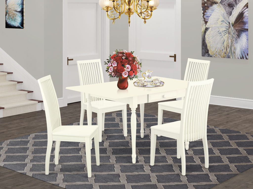 MZIP5-E1F-0 5-Piece Dining Set with Drop Leaf Table and 4 Stylish Chairs for Cozy Dining Spaces