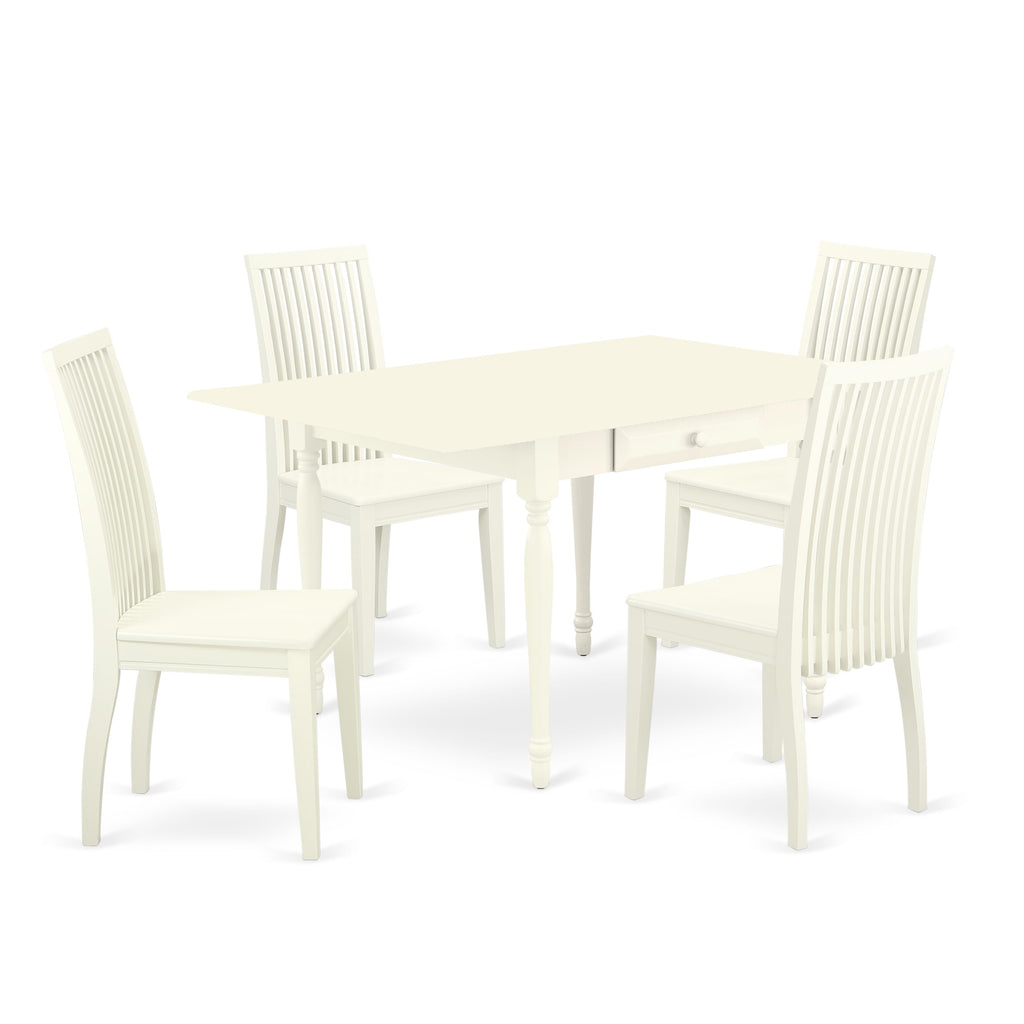 MZIP5-E1F-0 5-Piece Dining Set with Drop Leaf Table and 4 Stylish Chairs for Cozy Dining Spaces