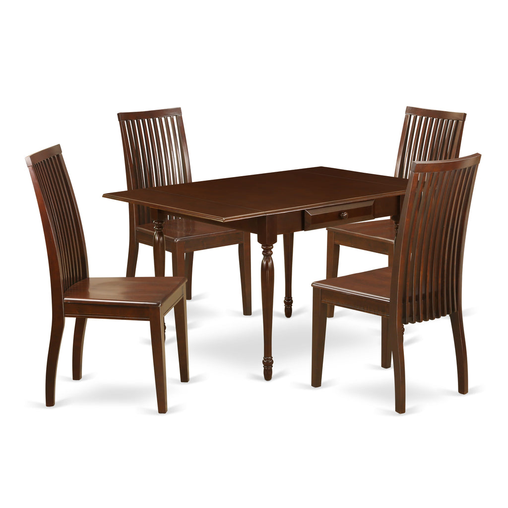 MZIP5-0SL-0 Rectangular Dropleaf Dining Ensemble - 5pcs, Mahogany Finish, 36x54