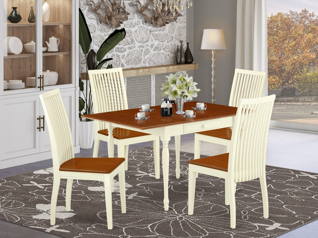 MZIP5-WBG-Z 5 Piece Dining Ensemble with Dropleaf Table, 4 Wood Chairs, and Buttermilk & Cherry Finish