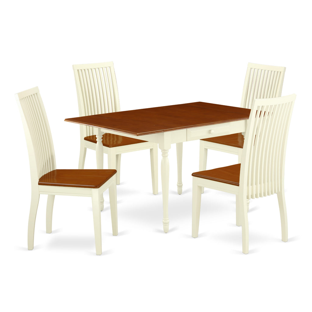 MZIP5-WBG-Z 5 Piece Dining Ensemble with Dropleaf Table, 4 Wood Chairs, and Buttermilk & Cherry Finish