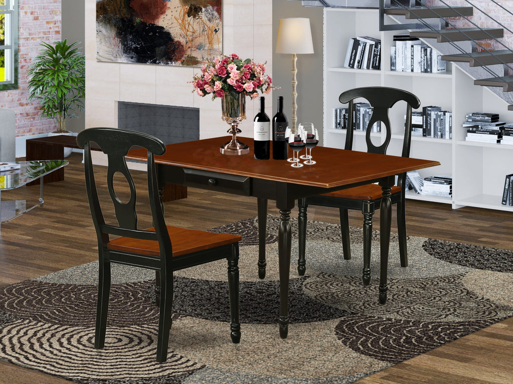 MZKE3-MK0-Y Three Piece Dining Furniture Set with Rectangular Drop Leaf Table and Chairs, Black & Cherry, 36x54