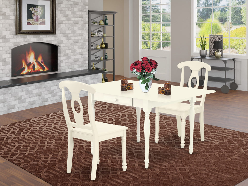 MZKE3-8H0-L Compact Dining Set - Space-Saver Table & Chair Combo with Folding Leaf, Light White