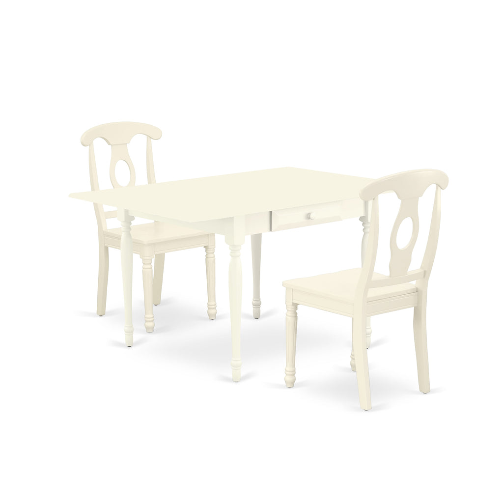 MZKE3-8H0-L Compact Dining Set - Space-Saver Table & Chair Combo with Folding Leaf, Light White