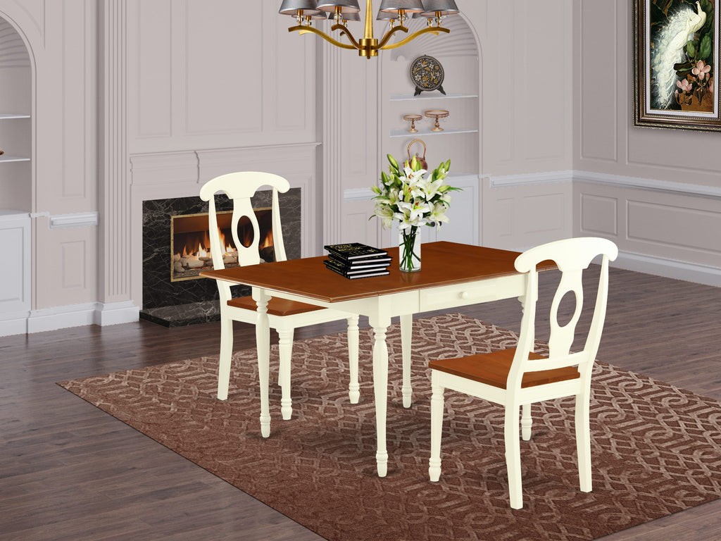 MZKE3-TPU-E 3-Piece Compact Dining Set with Rectangle Drop-Leaf Table & 2 Chairs for Cozy Spaces, Buttermilk & Cherry Finish