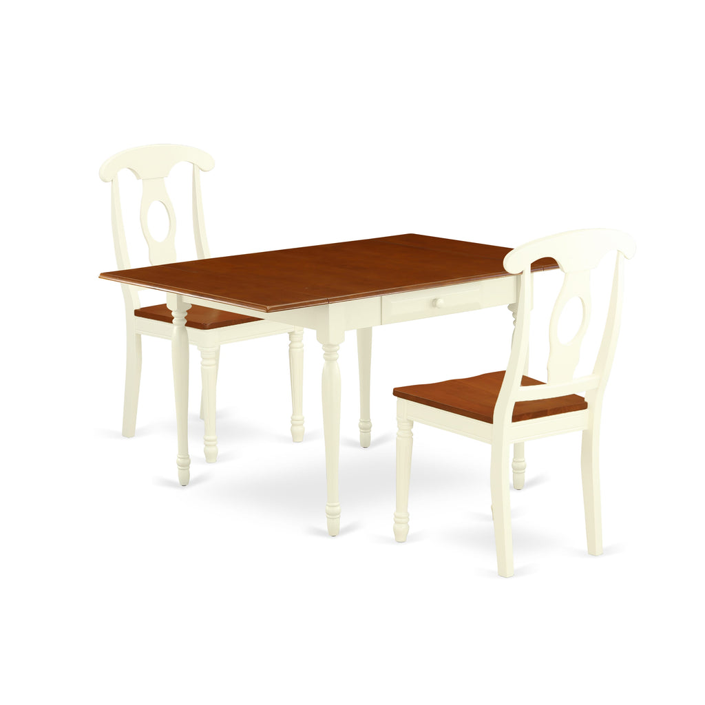 MZKE3-TPU-E 3-Piece Compact Dining Set with Rectangle Drop-Leaf Table & 2 Chairs for Cozy Spaces, Buttermilk & Cherry Finish