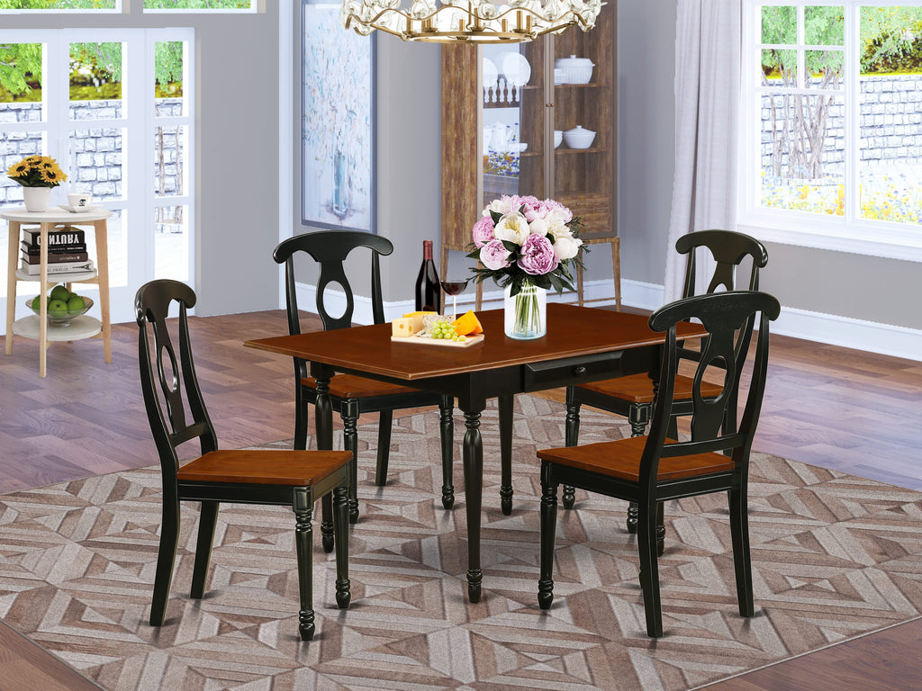 MZKE5-54L-Z Dining Ensemble Classic Five-Piece Set with Dropleaf Rectangular Table & Four Chairs, Black Cherry Blend, 36x54