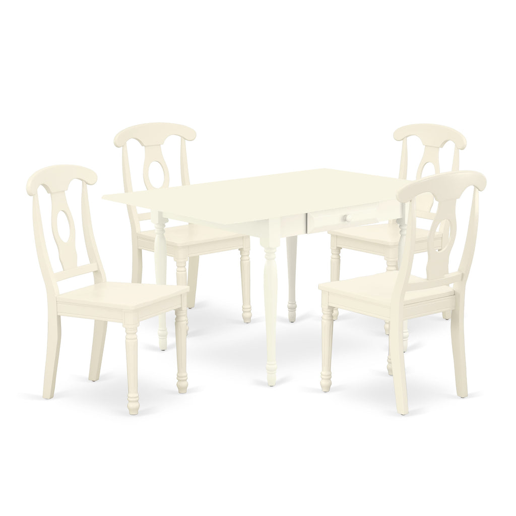 MZKE5-O7N-K 5-Piece Dining Ensemble with Rectangular Table Featuring Dropleaf and 4 Chairs, 36x54, Soft Linen Finish