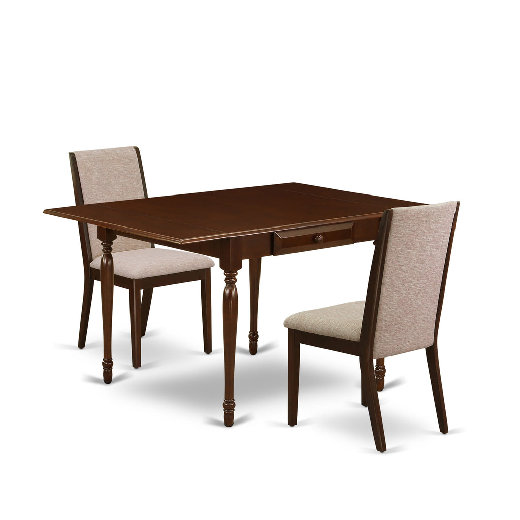 MZLA3-J1O-AU Compact 3 Piece Dining Set for Cozy Spaces, Includes Expanding Table & Two Chairs with Linen