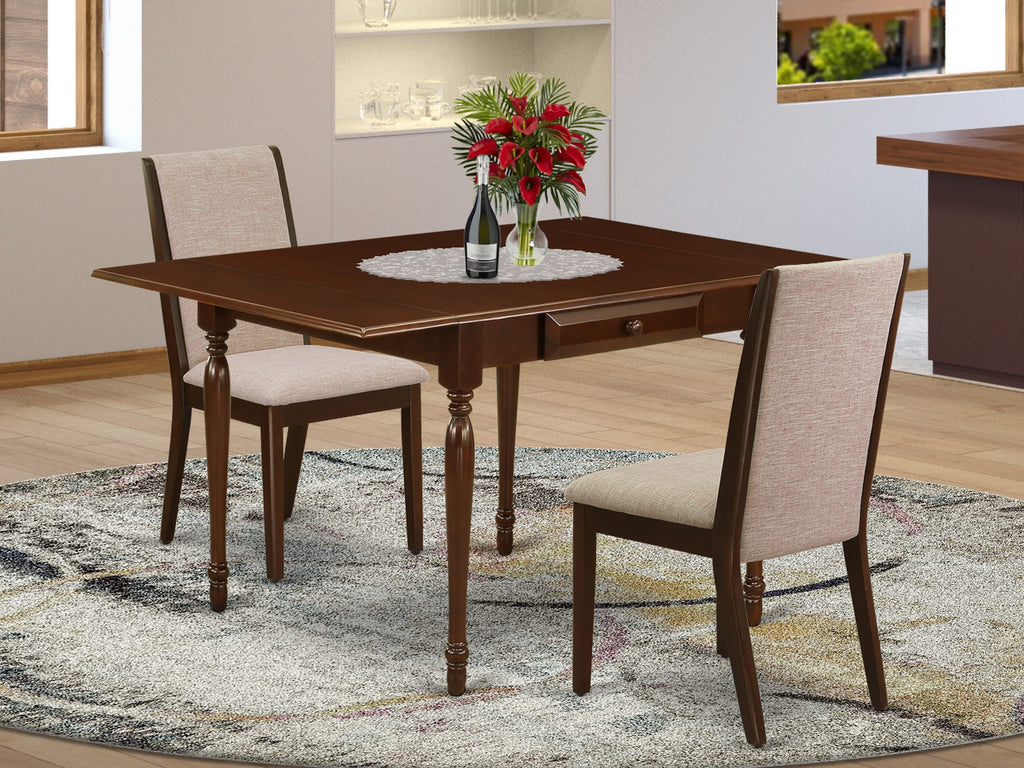 MZLA3-J1O-AU Compact 3 Piece Dining Set for Cozy Spaces, Includes Expanding Table & Two Chairs with Linen