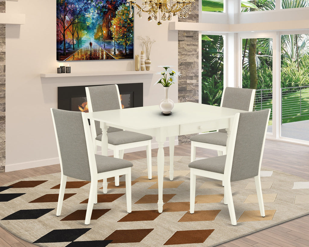 MZLA5-6SP-10 5-Piece Dining Room Set with Dropleaf Table, 4 Shitake Linen Chairs, 36x54 Linen Hue