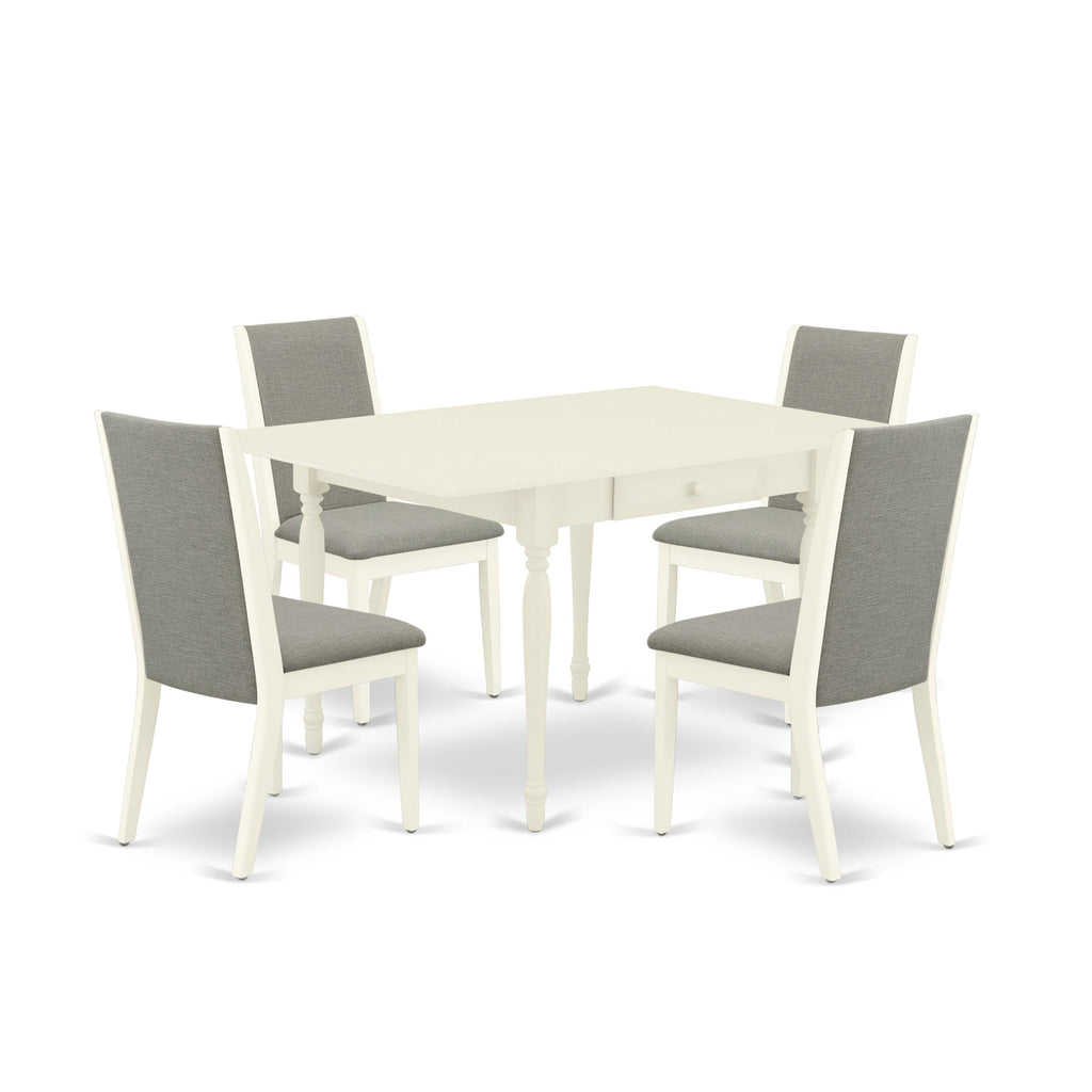 MZLA5-6SP-10 5-Piece Dining Room Set with Dropleaf Table, 4 Shitake Linen Chairs, 36x54 Linen Hue