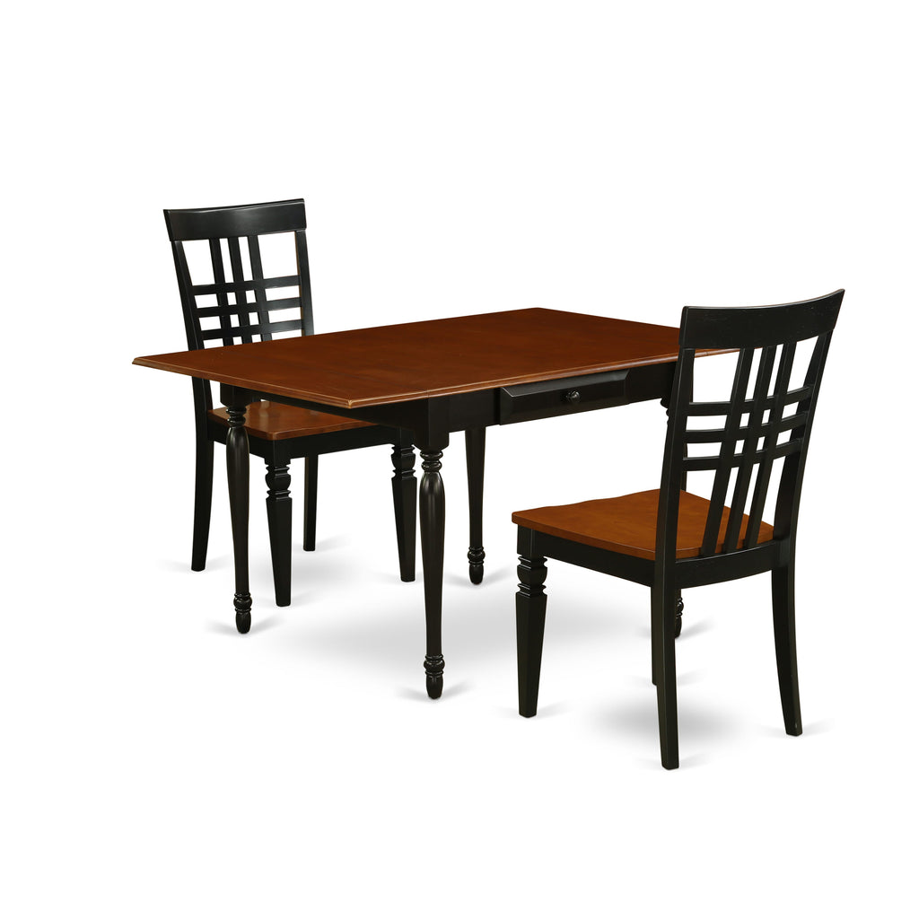 MZLG3-UD4-R 3 Piece Contemporary Eatery Ensemble Rectangular Dropleaf Table & 2 Dining Chairs, 36x54 - Black Cherry Flair