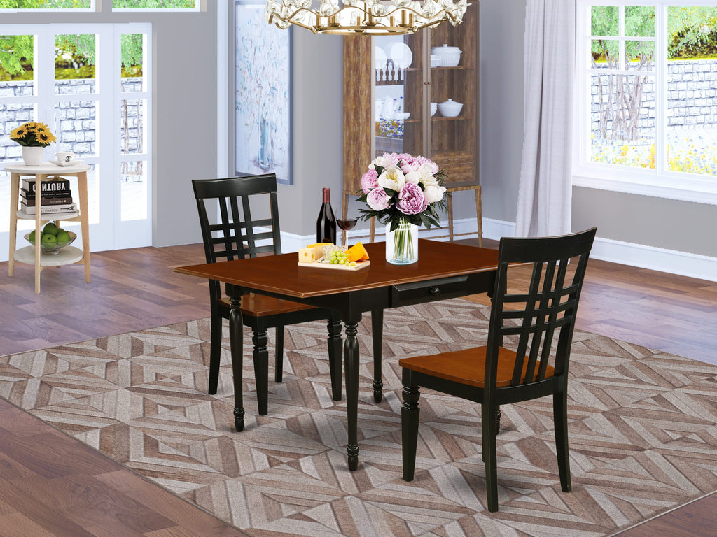 MZLG3-UD4-R 3 Piece Contemporary Eatery Ensemble Rectangular Dropleaf Table & 2 Dining Chairs, 36x54 - Black Cherry Flair