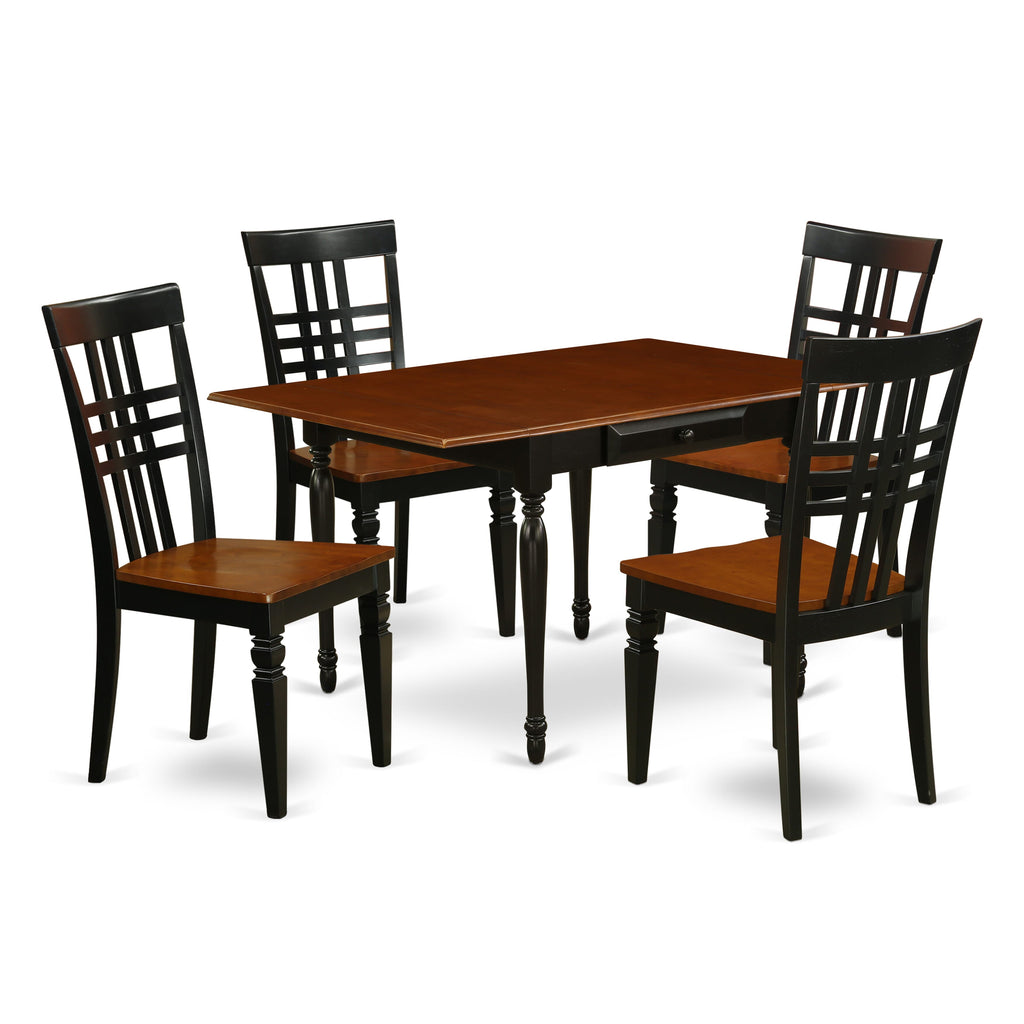 MZLG5-VR4-2 Elegant 5-Piece Dining Set with Dropleaf Table & 4 Chairs - Black and Cherry Finish