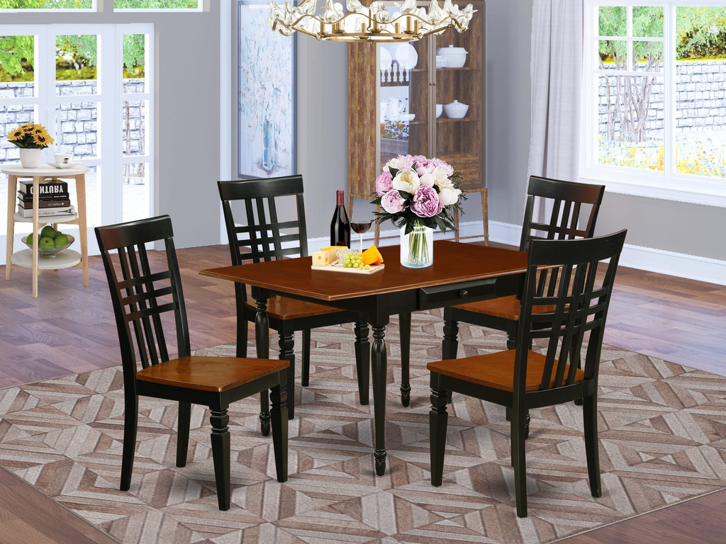MZLG5-VR4-2 Elegant 5-Piece Dining Set with Dropleaf Table & 4 Chairs - Black and Cherry Finish
