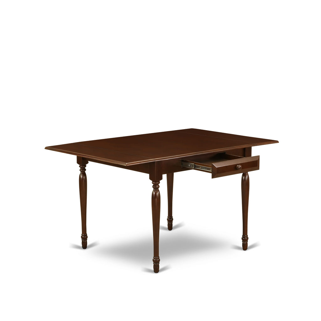 MZIP3-H6G-Q 36x54 Rectangular Dining Set with Dropleaf & Upholstered Chairs for Compact Spaces, Warm Mahogany