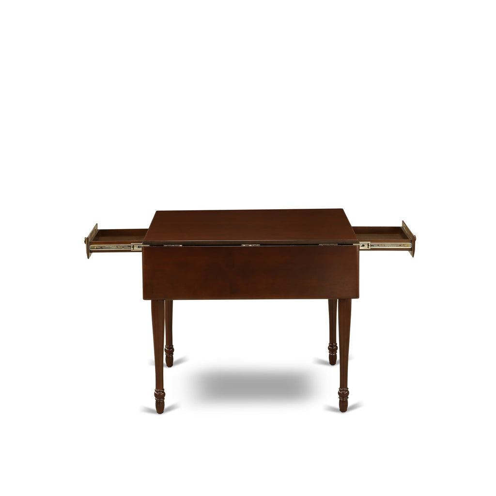 MZIP5-4XV-6 5 Piece Mahogany Dining Ensemble Dropleaf Table with 4 Linen Upholstered Chairs, 36x54 Inches