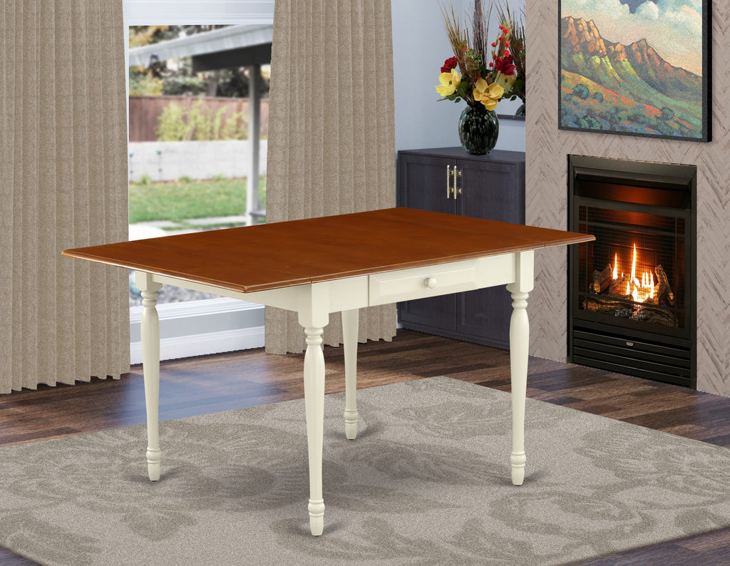 MZT-WQV-1 Stylish Rectangle Dining Table with Dropleaf & Sleek Legs, 36x54 Inch Buttermilk-Cherry Design