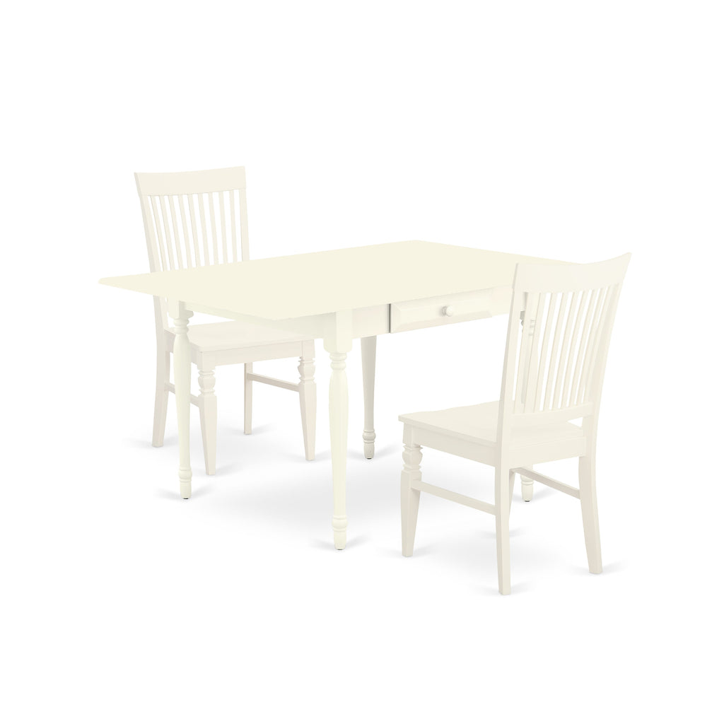 Chic Dining Set Trio MZWE3-Z5J-N Space-Saving Table with Dropleaf & Elegant Chairs, Linen White Finish