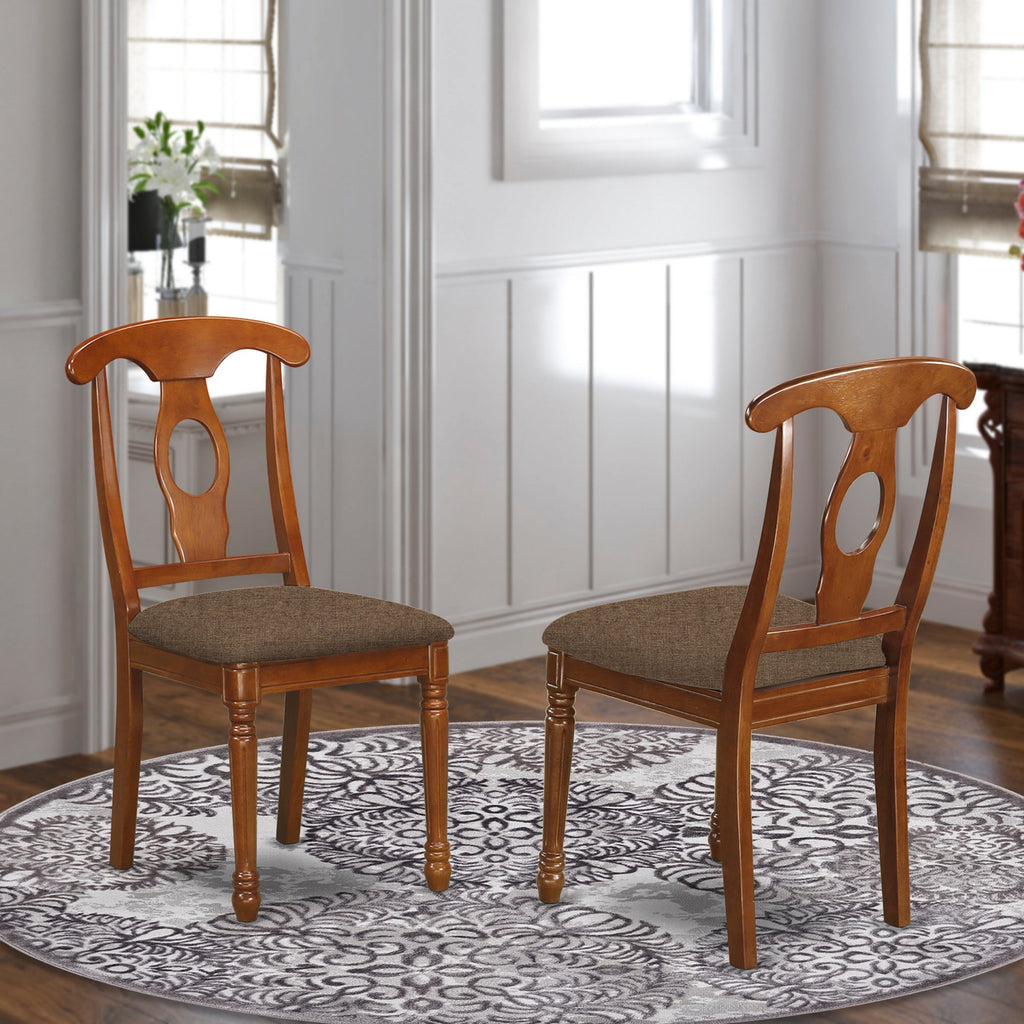Elegant NAC-SGK-S Saddle Brown Kitchen Duo Linen Upholstered Napoleon Solid Wood Dining Chairs Set
