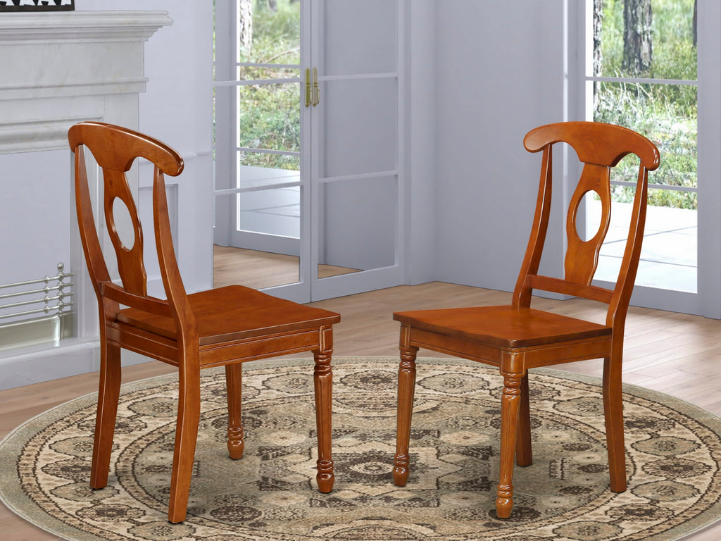 NAC-SGQ-B Classic Saddle Brown Dining Chairs Set of 2 - Napoleon Back Design with Solid Wood Seats