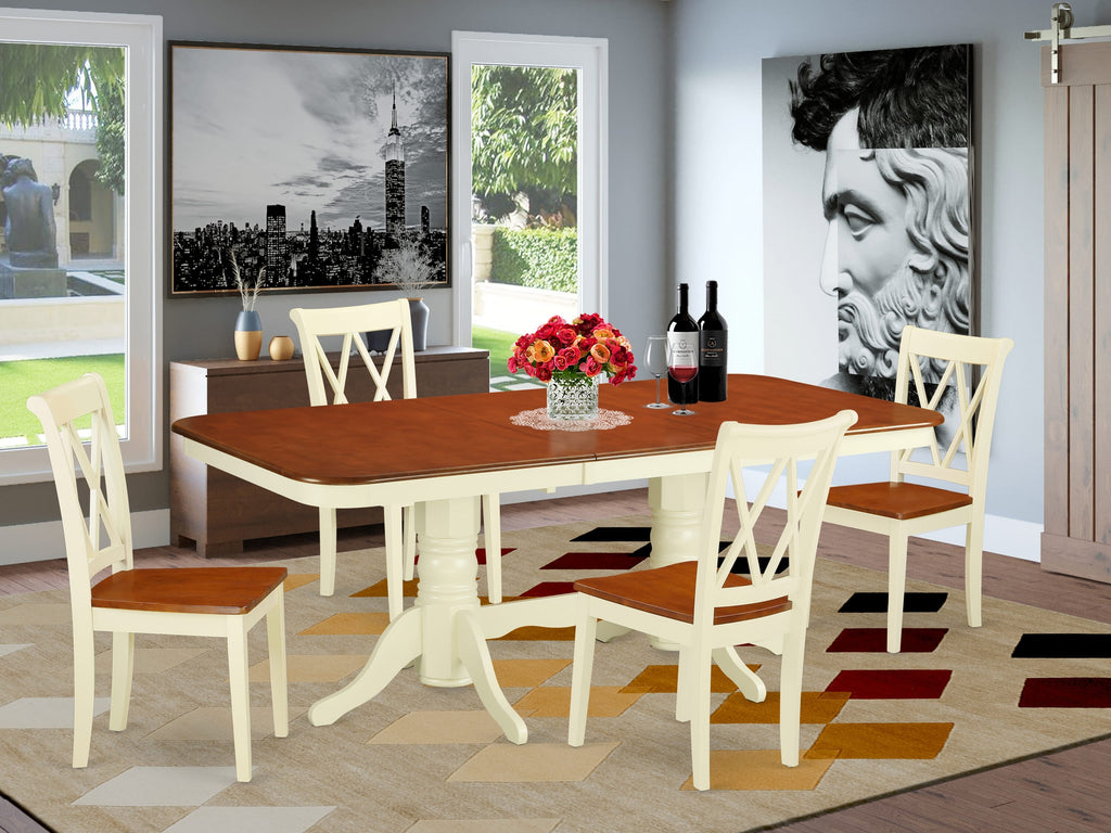 NACL5-NUW-L 5 Piece Dining Ensemble with Extendable Table and 4 Sturdy Wooden Seats, Buttermilk & Cherry