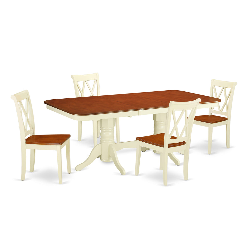 NACL5-NUW-L 5 Piece Dining Ensemble with Extendable Table and 4 Sturdy Wooden Seats, Buttermilk & Cherry