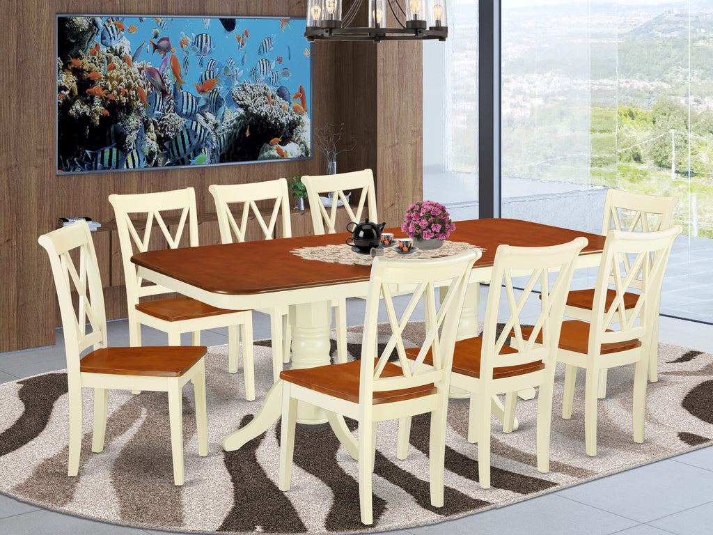 NACL9-04O-1 Set 9-Piece Dining Ensemble with Expanding Table and 8 Chairs in Buttermilk & Cherry
