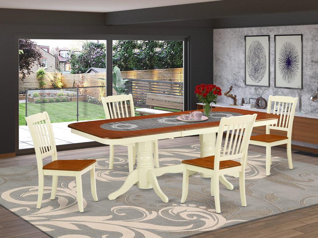 NADA5-3P4-U 5-Piece Dining Ensemble with Butterfly Extension Table and Wood Seating Chairs, 40x78, Buttermilk & Cherry
