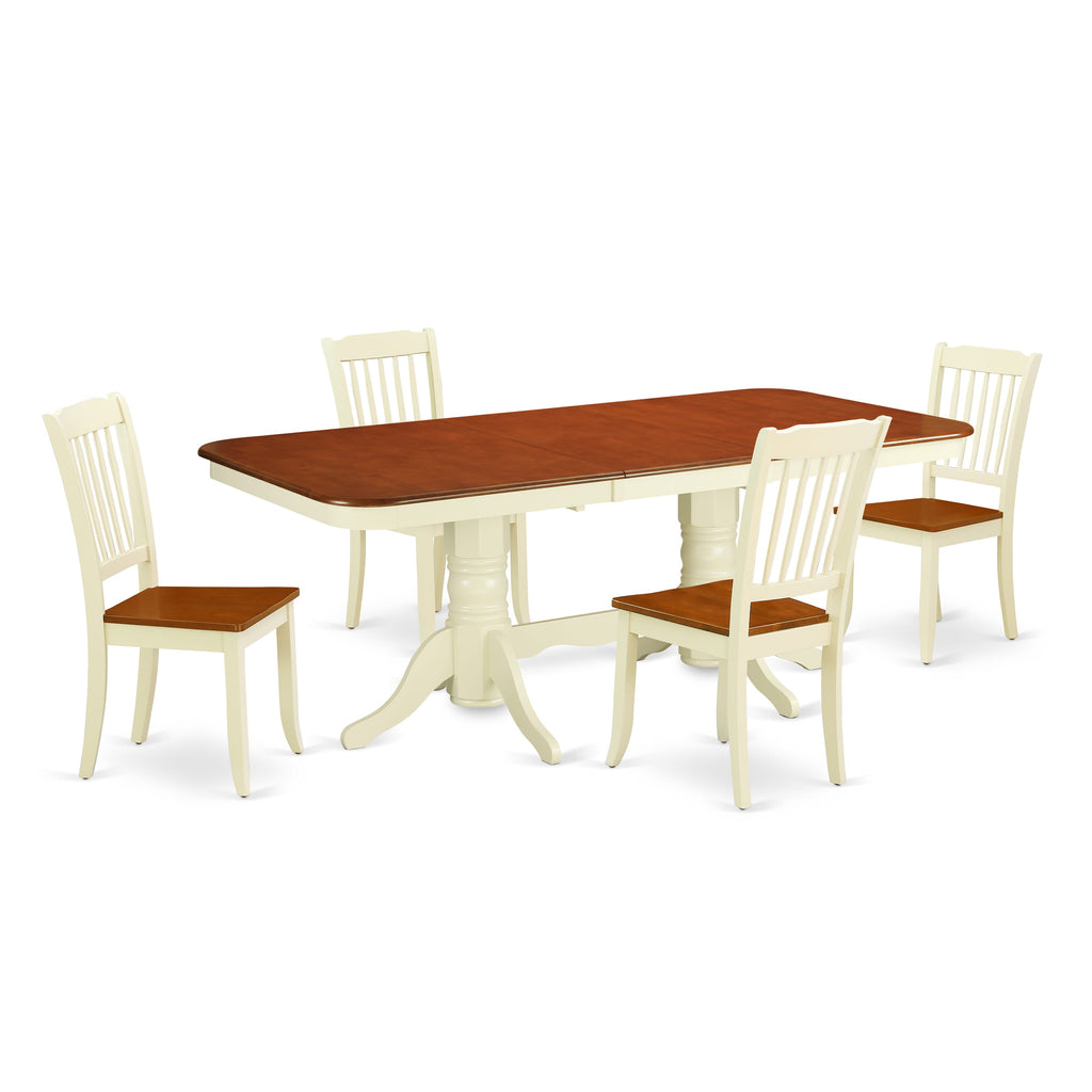 NADA5-3P4-U 5-Piece Dining Ensemble with Butterfly Extension Table and Wood Seating Chairs, 40x78, Buttermilk & Cherry