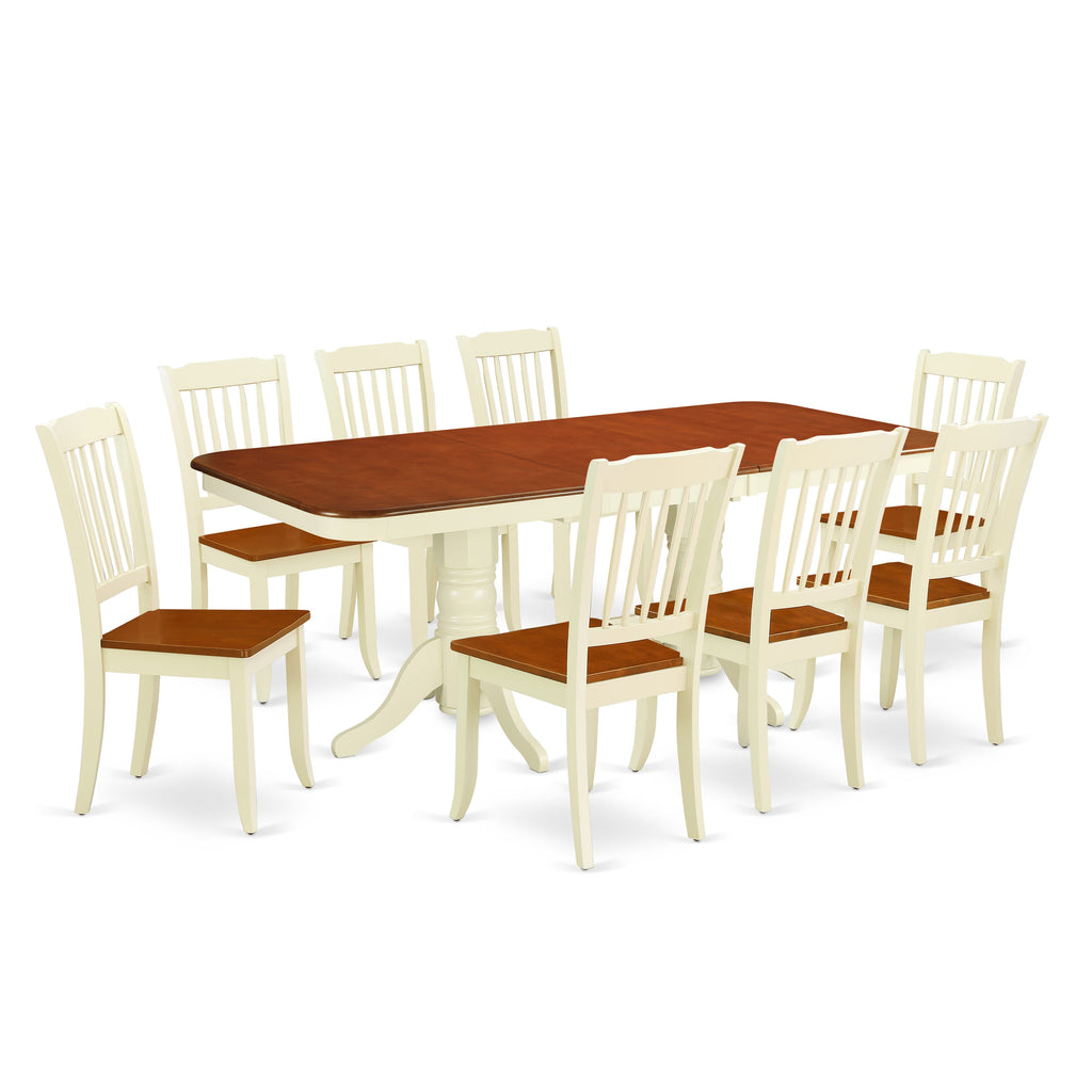 NADA9-XRP-O 9 Piece Dining Room Ensemble with Expansive Table and Chic Chairs, 40x78 Inch, Buttermilk & Cherry Finish