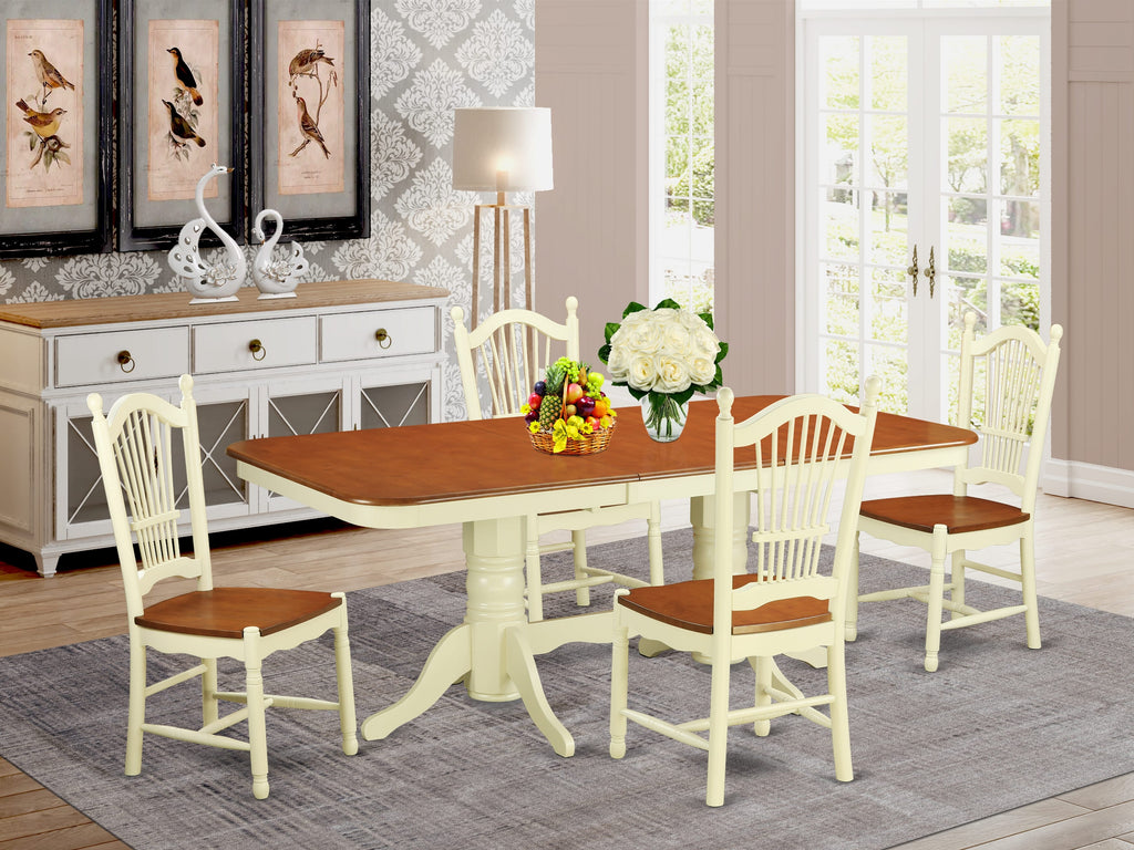 NADO5-Q4W-4| Cozy Dining Room Set for Four - Extendable Table & 4 Chairs, 40x78, Buttermilk & Cherry