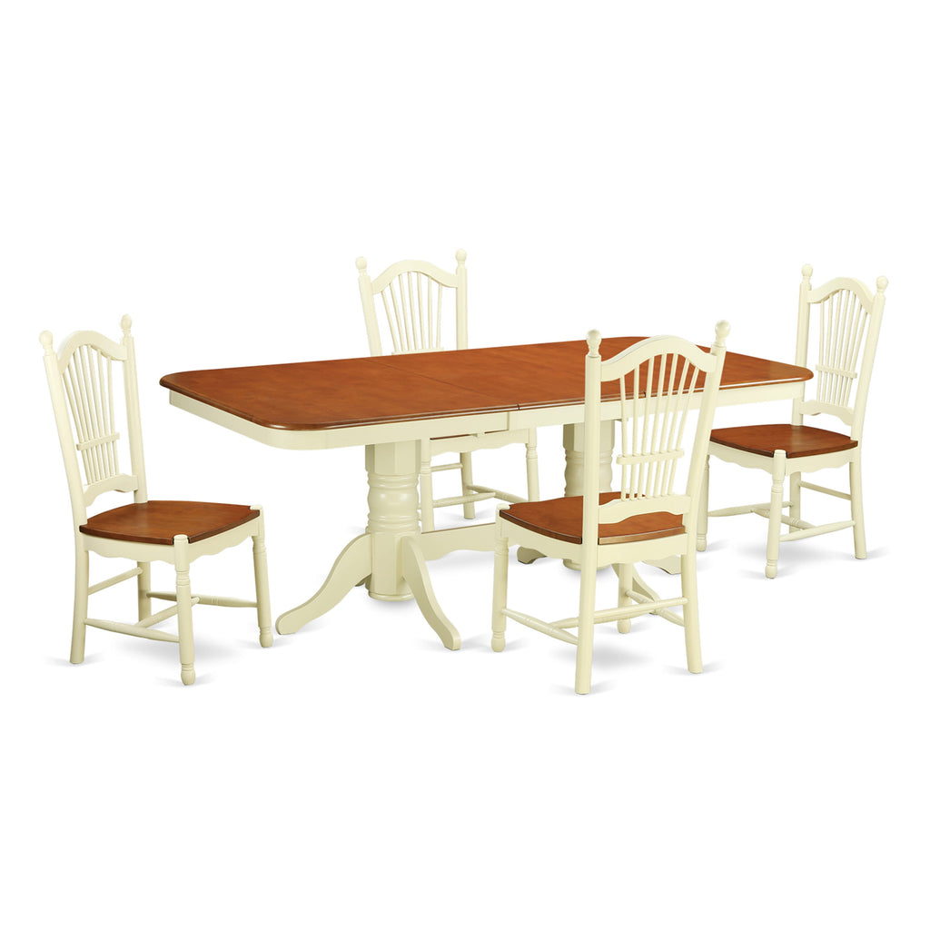 NADO5-Q4W-4| Cozy Dining Room Set for Four - Extendable Table & 4 Chairs, 40x78, Buttermilk & Cherry