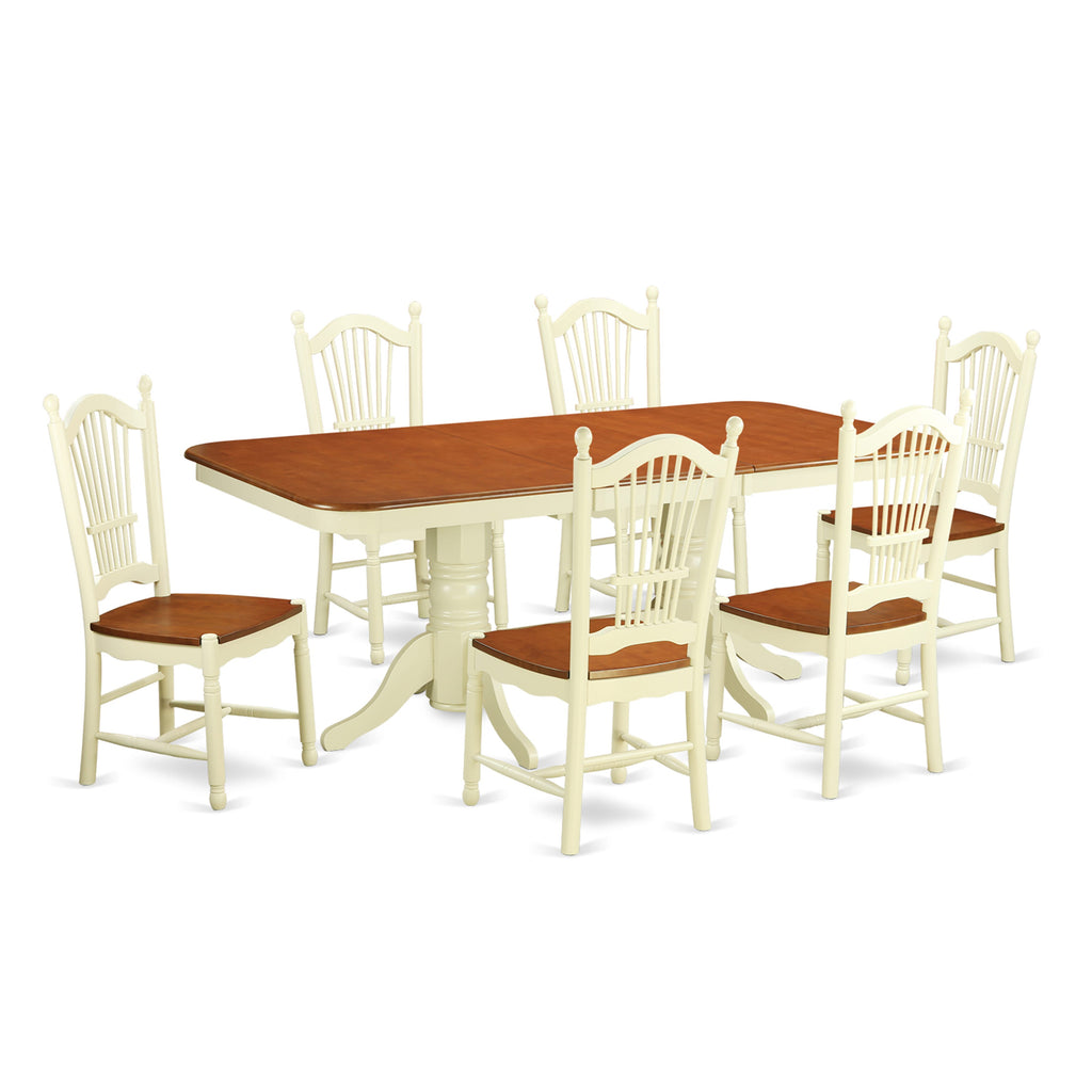NADO7-BI7-M Dining Ensemble 7-Piece Set Featuring Rectangular Table & Six Chairs in Buttermilk-Cherry
