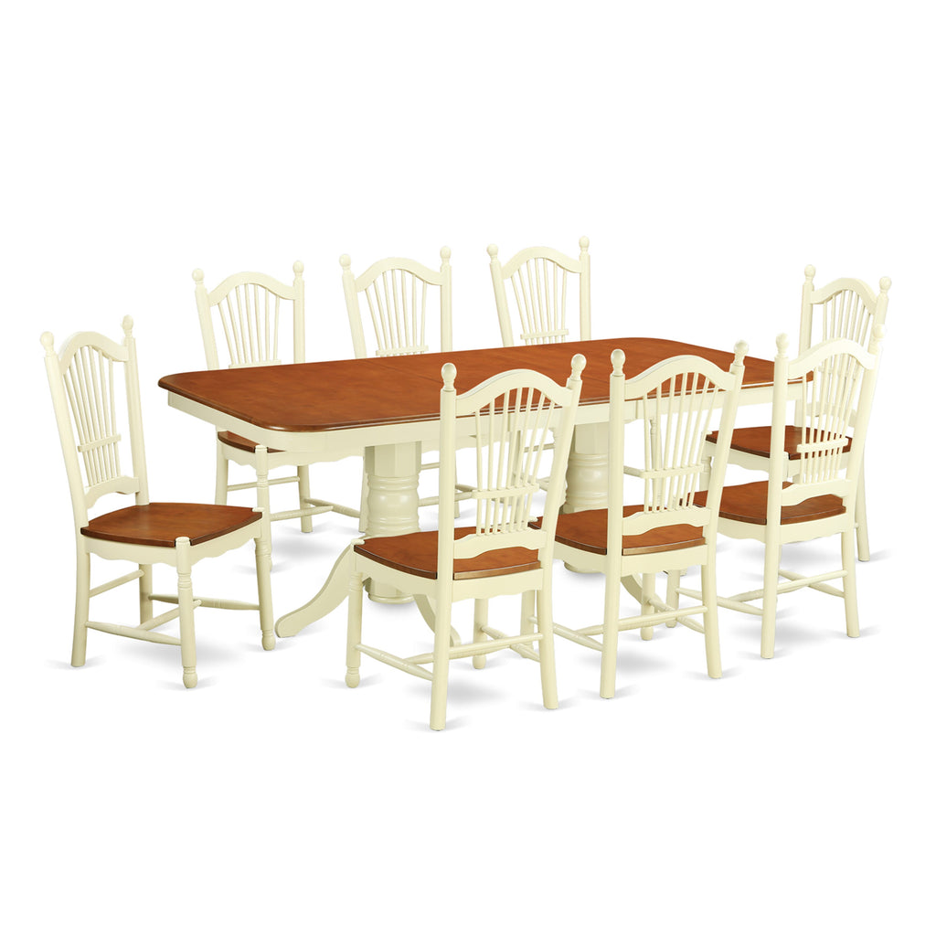 NADO9-KAF-H 9-Piece Dining Ensemble with Rectangular Table and Butterfly Leaf, Seats 8, Cherry & Buttermilk Finish
