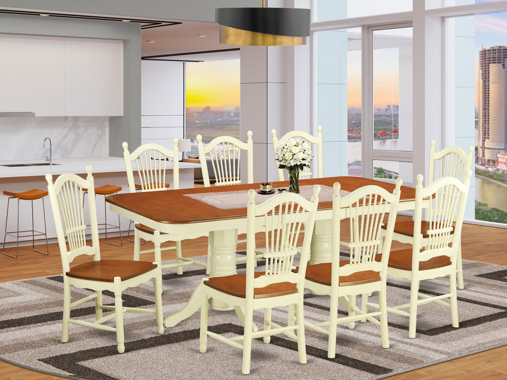 NADO9-KAF-H 9-Piece Dining Ensemble with Rectangular Table and Butterfly Leaf, Seats 8, Cherry & Buttermilk Finish