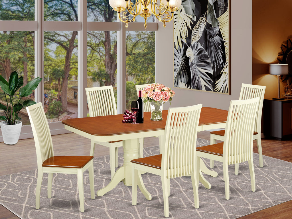 NAIP7-1HV-I 7-Piece Buttermilk & Cherry Dining Set with Butterfly Leaf Table, Includes 6 Chairs, 40x78 Inch