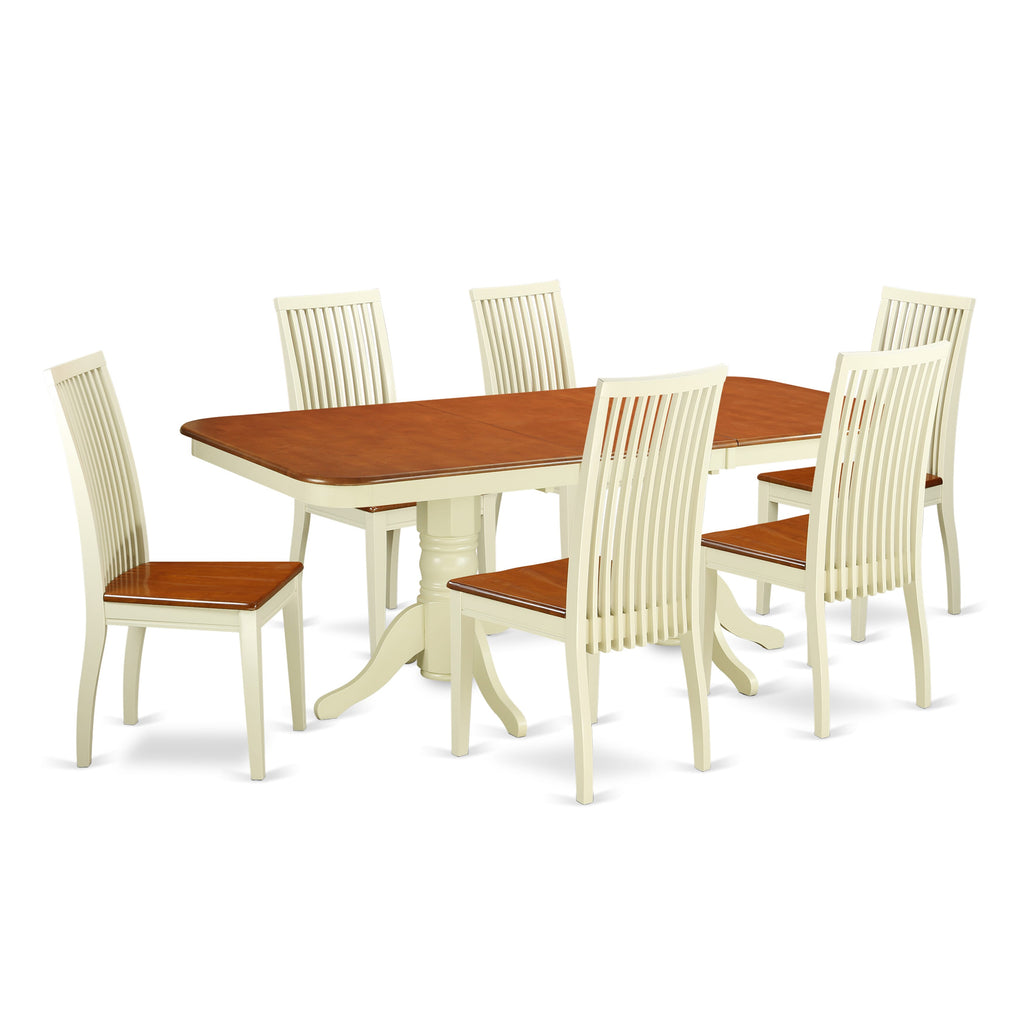 NAIP7-1HV-I 7-Piece Buttermilk & Cherry Dining Set with Butterfly Leaf Table, Includes 6 Chairs, 40x78 Inch