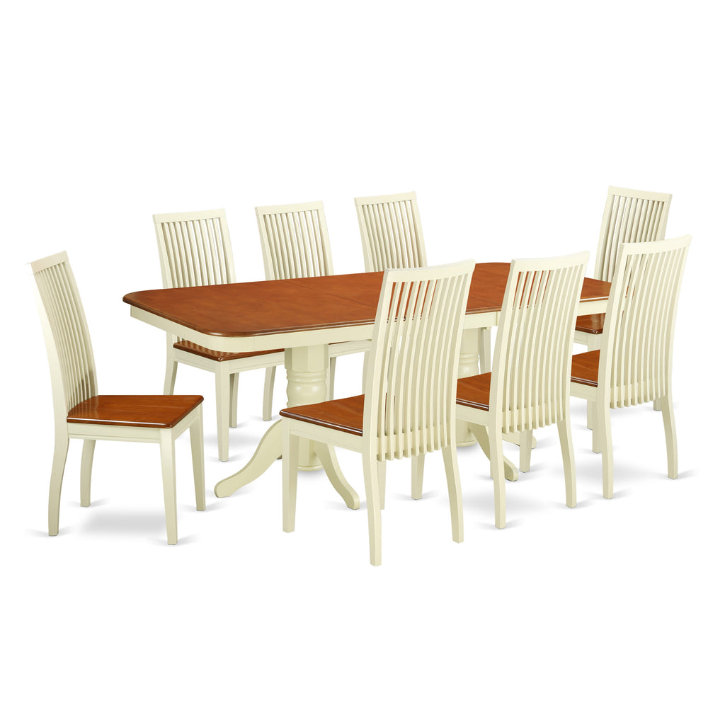 NAIP9-VCO-G Elegant 9-Piece Dining Set with Expandable Table & Stylish Seating for Eight, Buttermilk & Cherry Finish