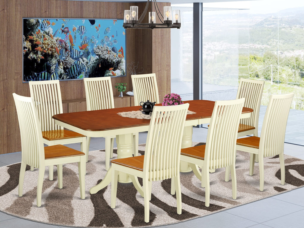 NAIP9-VCO-G Elegant 9-Piece Dining Set with Expandable Table & Stylish Seating for Eight, Buttermilk & Cherry Finish