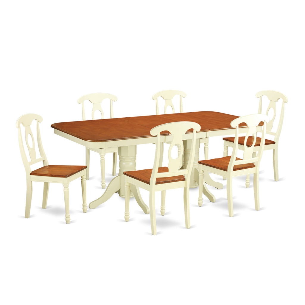 NAKE7-GCS-S Contemporary 7-Piece Dining Ensemble Rectangular Table with Butterfly Extension & 6 Chairs, Buttermilk & Cherry Elegance