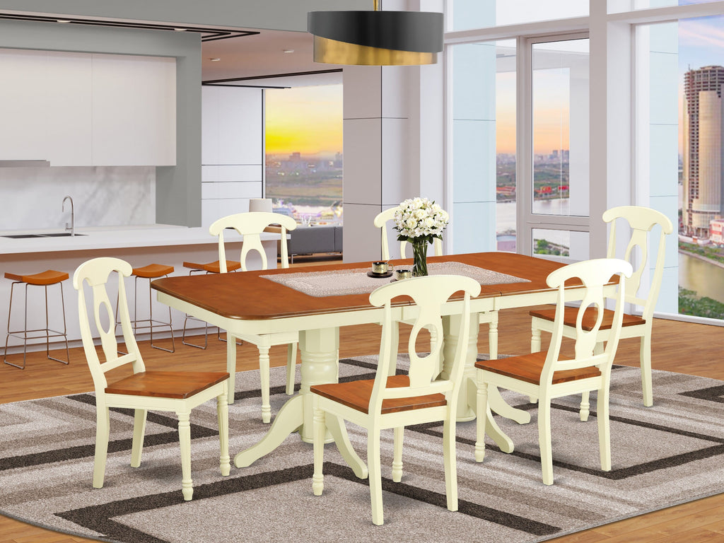 NAKE7-GCS-S Contemporary 7-Piece Dining Ensemble Rectangular Table with Butterfly Extension & 6 Chairs, Buttermilk & Cherry Elegance