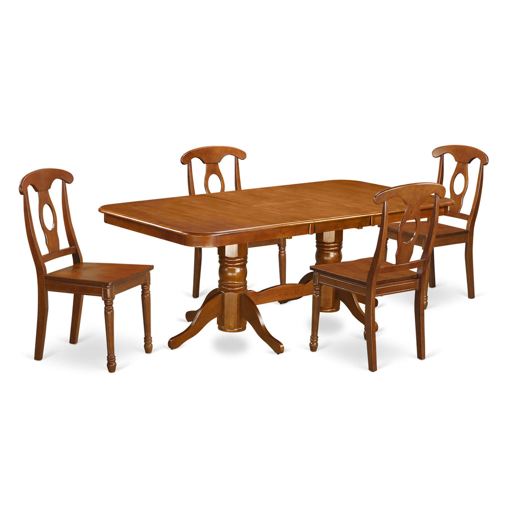 NANA5-XUJ-H 5-Piece Dining Collection with Butterfly Leaf and Chairs, Rectangle Table in Saddle Brown
