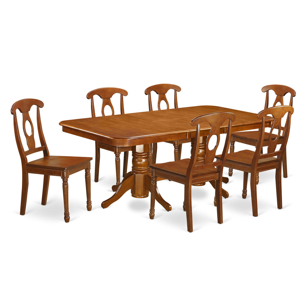 NANA7-SRW-B Elegant Rectangle Dining Table Set with Butterfly Leaf and Six Sturdy Chairs, 40x78 in Rustic Brown