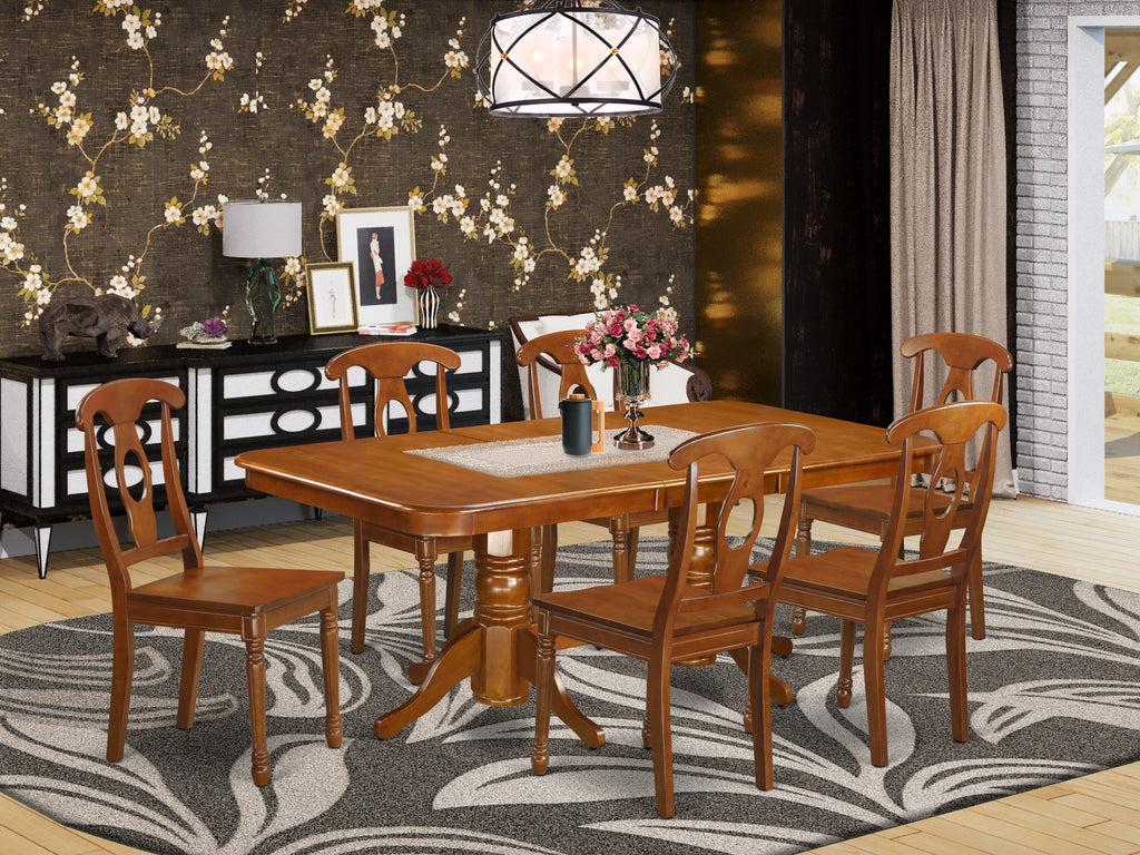 NANA7-SRW-B Elegant Rectangle Dining Table Set with Butterfly Leaf and Six Sturdy Chairs, 40x78 in Rustic Brown