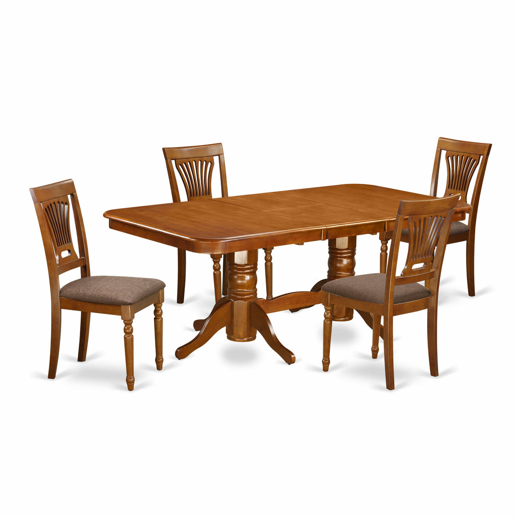 NAPL5-PC1-8 Elegant 5-Piece Dining Set with Rectangle Table & Linen Chairs, 40x78, Warm Brown