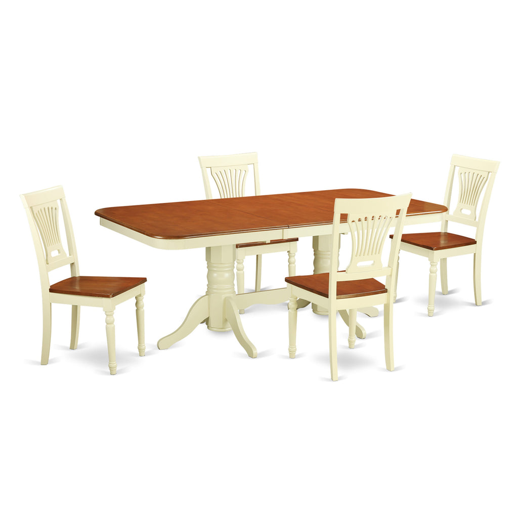 NAPL5-4VP-7 Sleek 5-Piece Dining Ensemble with Expansible Rectangle Table and 4 Chairs in Warm Buttermilk Cherry Finish