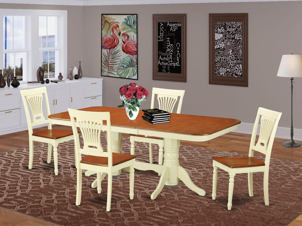 NAPL5-4VP-7 Sleek 5-Piece Dining Ensemble with Expansible Rectangle Table and 4 Chairs in Warm Buttermilk Cherry Finish